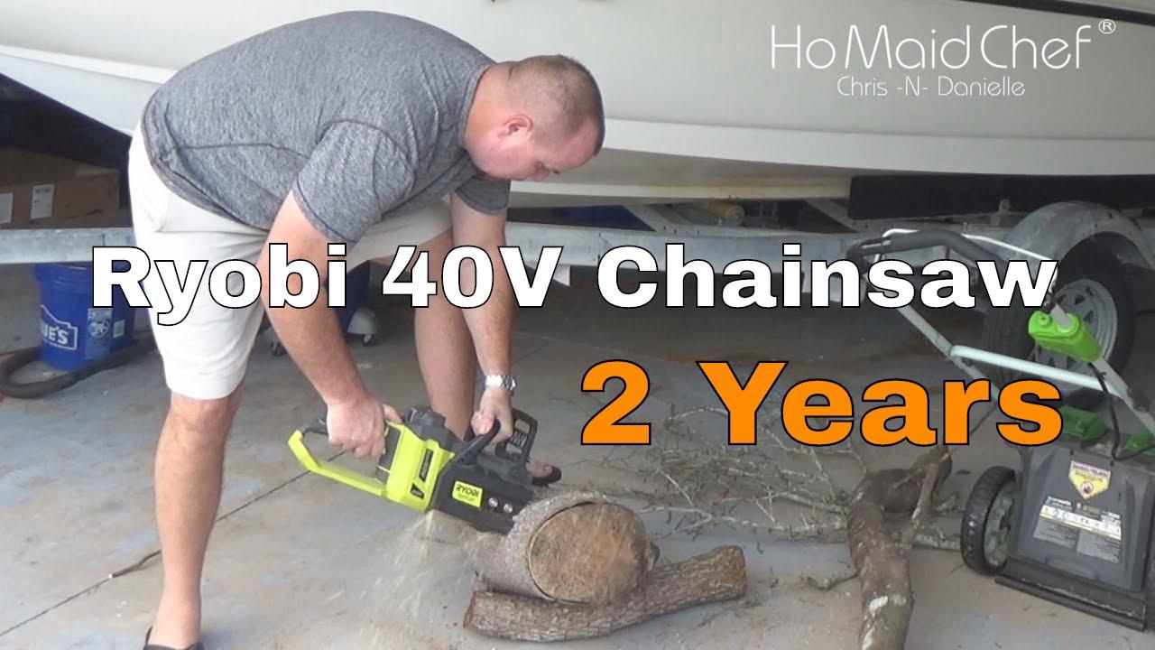 'Video thumbnail for Ryobi 40 Volt Electric Chainsaw Second Year Review'