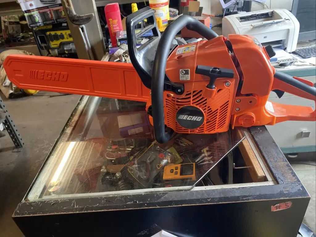 ECHO 20in Gas Chainsaw being bench tested