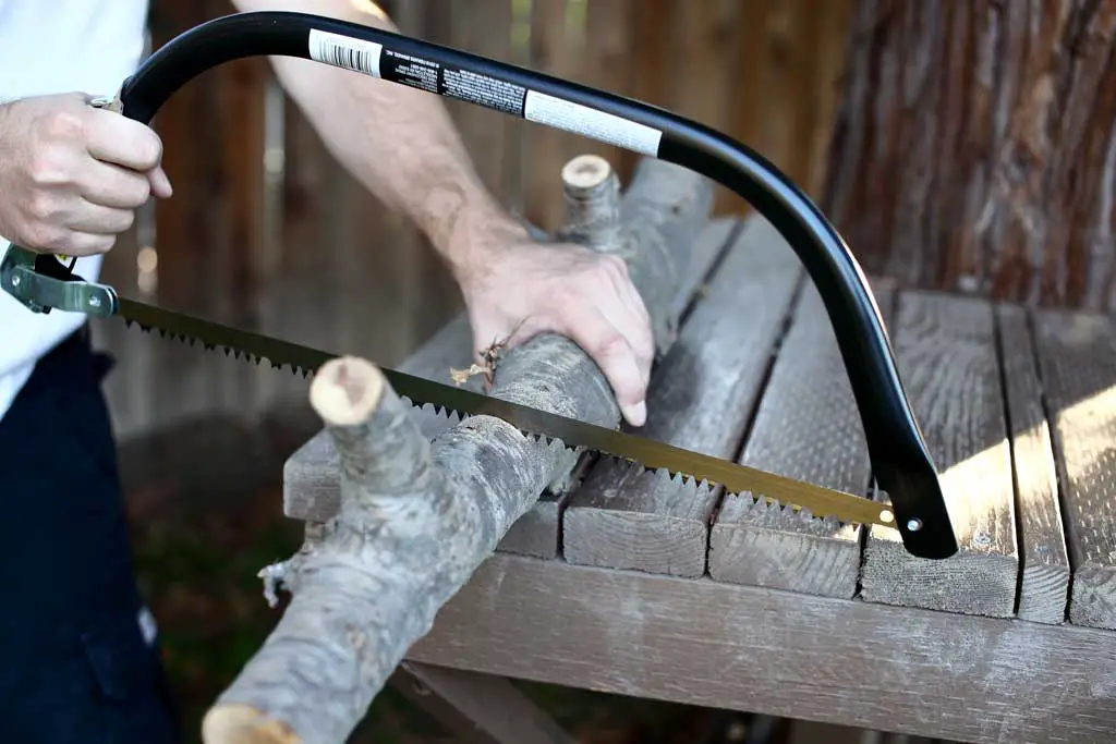 how to cut a log with a bow saw
