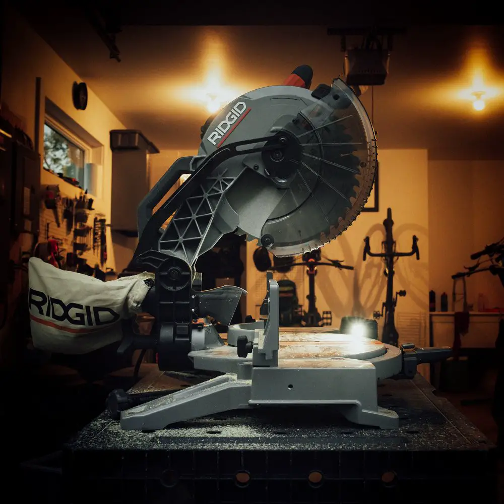 miter saw in shadows