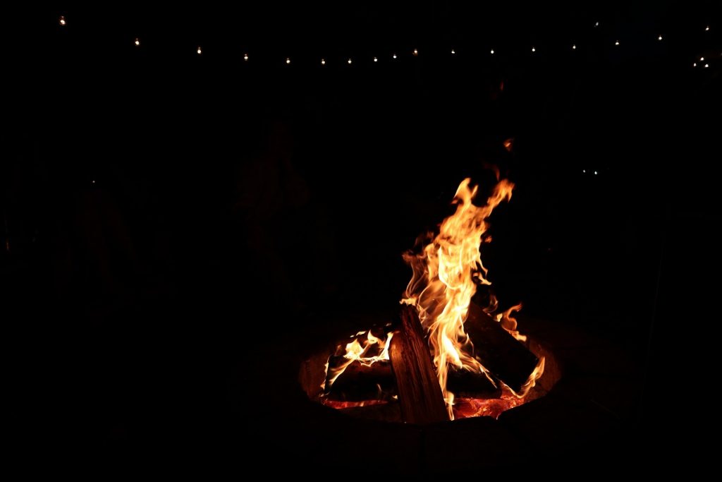 wood burning in a firepit cracking and popping