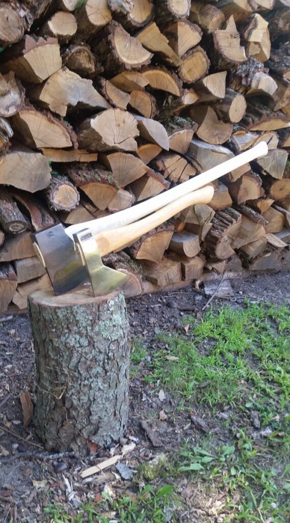 two splitting axes in a wood block