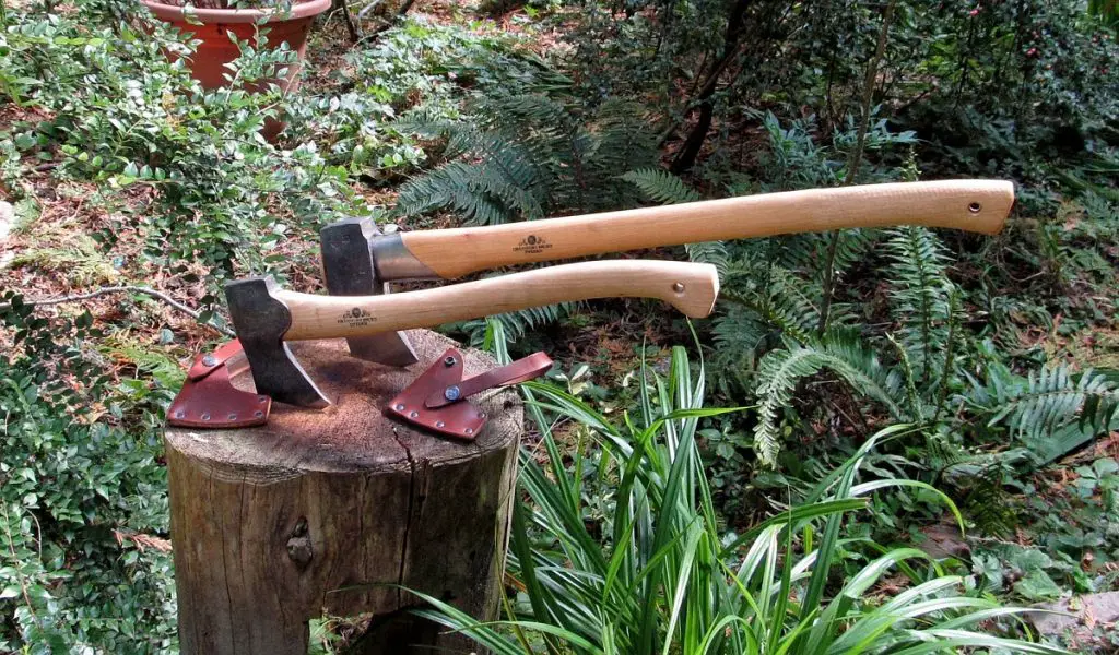 Gransfors Bruk Splitting axe next to forest axe